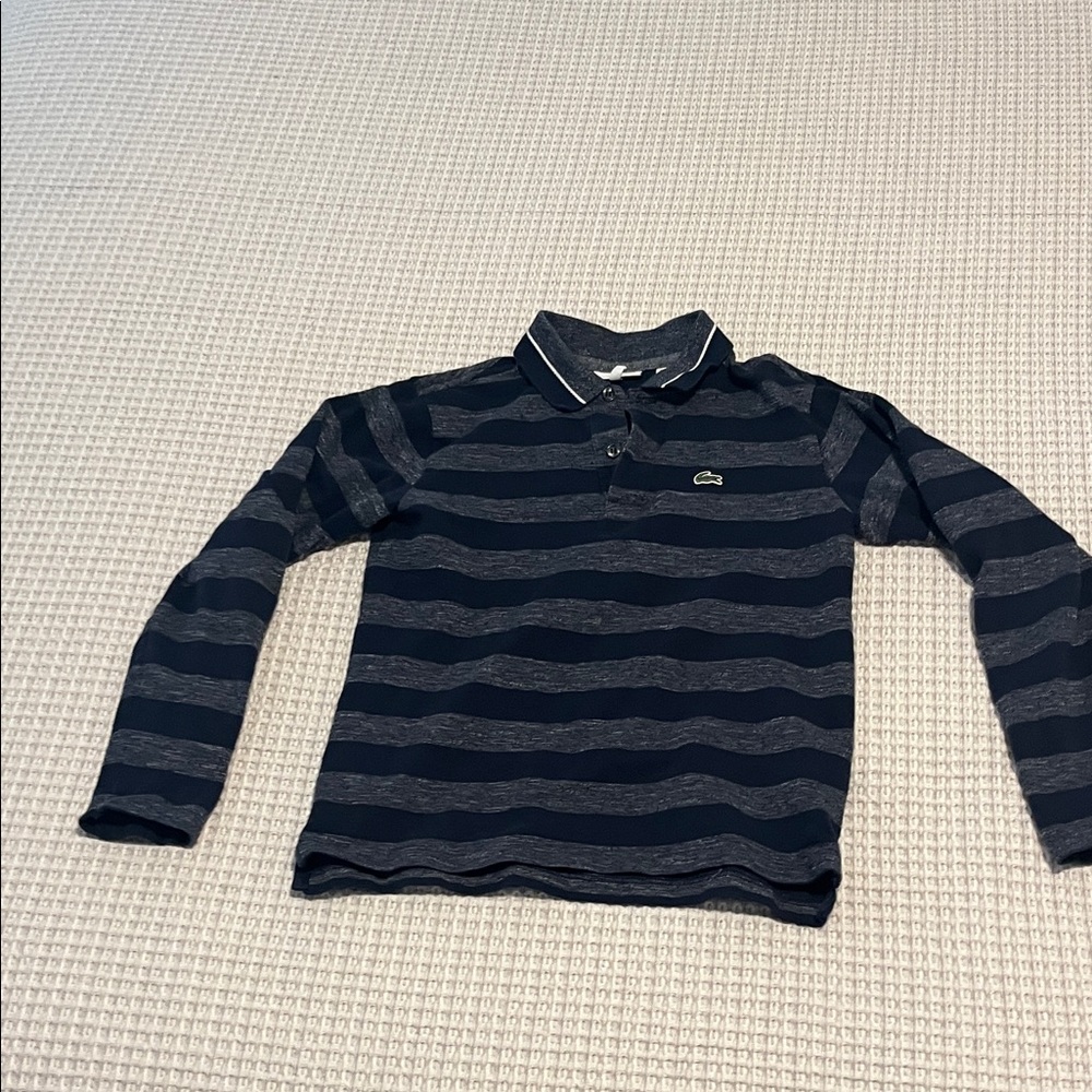 Lacoste Boys' Navy and Gray Striped Long-Sleeve Polo Shirt
